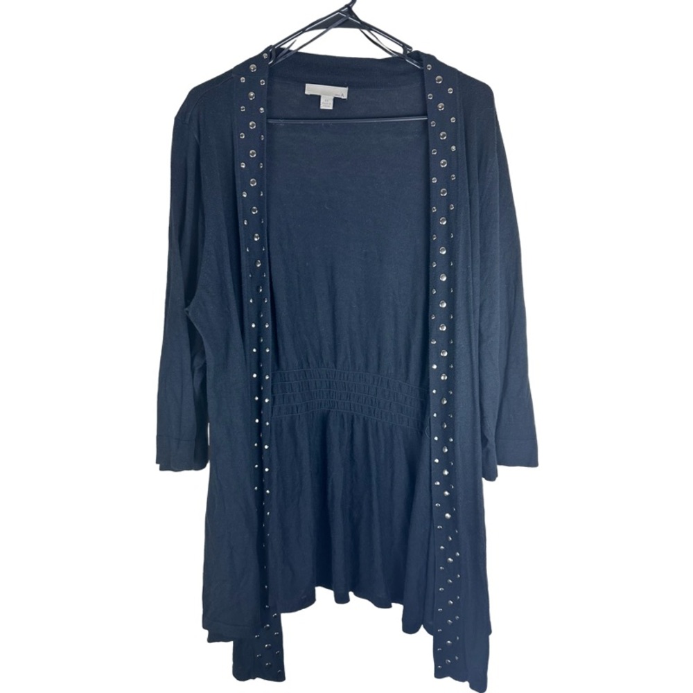 One A Black Cardigan Size 1x With Metal Circle Stud Design and Cinched Waist